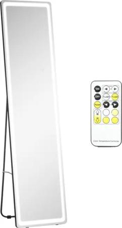 HOMCOM Standspiegel mit LED-Licht, freistehend, Aluminium,