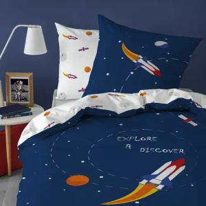 MTOnlinehandel Kinderbettwäsche Rakete Planeten Weltall 135x200