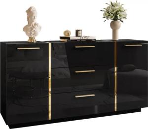 Lookway Kommode ONYX Hochglanz mit Goldgriffe,