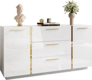 Lookway Kommode ONYX Hochglanz mit Goldgriffe,