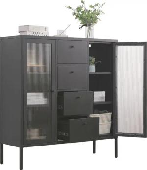 Mein-Regal Highboard PARIS, Schwarz Kommode Metall