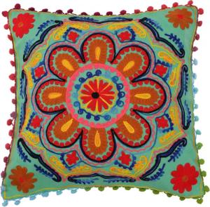 Guru-Shop Kissenbezüge Boho Kissenhülle, farbenfrohes besticktes..