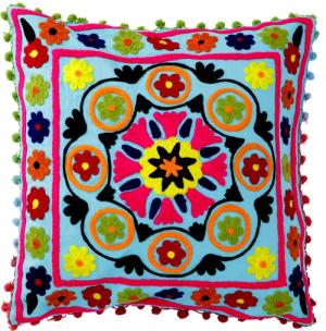 Guru-Shop Kissenbezüge Boho Kissenhülle, farbenfrohes besticktes..