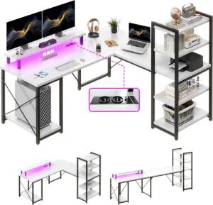 HOMALL Eckschreibtisch L-förmiger Computertisch mit mehrstöckiger