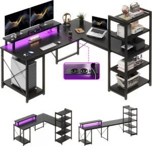 HOMALL Eckschreibtisch L-förmiger Computertisch mit mehrstöckiger