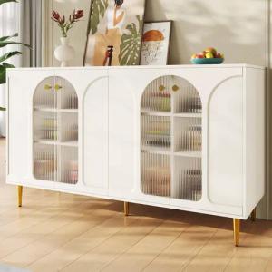 Flieks Sideboard mit 4 Glastüren Schwarz/Weiß