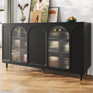 Flieks Sideboard mit 4 Glastüren Schwarz/Weiß