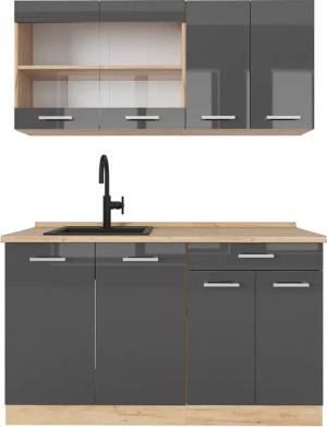 Vicco Küchenzeile R-Line, Anthrazit Hochglanz/Goldkraft Eiche,