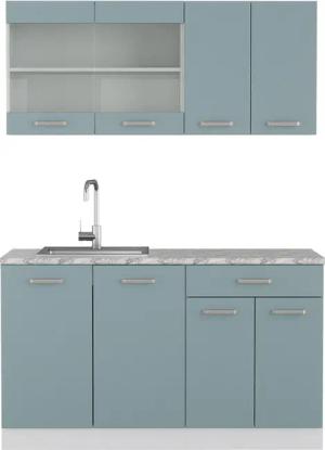 Vicco Küchenzeile R-Line, Blau-Grau/Weiß, 140 cm,