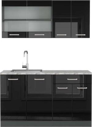 Vicco Küchenzeile R-Line, Schwarz Hochglanz/Anthrazit, 140