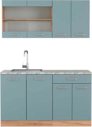 Vicco Küchenzeile R-Line, Blau-Grau/Goldkraft Eiche, 140