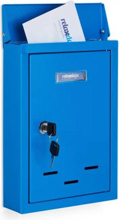 relaxdays Briefkasten mit Namensschild, Blau