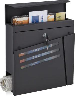 relaxdays Briefkasten Schwarzer Briefkasten mit Zeitungsfach