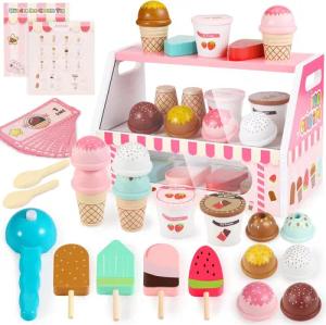 POPOLIC Spielküche Eisdiele Kinder Holz, Kaufladen