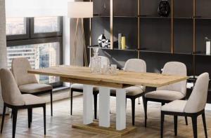 Endo-Moebel Säulen-Esstisch "Appia White" 130-210cm ausziehbar