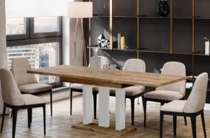Endo-Moebel Säulen-Esstisch "Appia White" 130-210cm ausziehbar