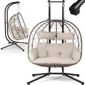 Juskys Hängesessel Aria, Polyrattan Doppelhängesessel, Schaukel