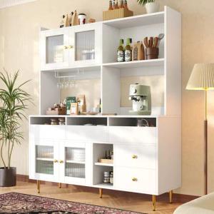 Celya Hochschrank Restaurant-Hochschrank,Glastür, Weinglasregal,mehrschichtigem Stauraum (145x39x171