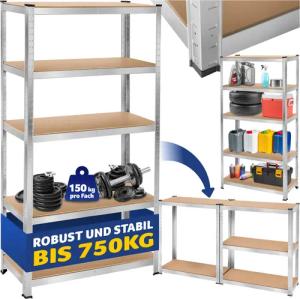 tectake Schwerlastregal, Komplett-Set, höhenverstellbare Einlegeböden