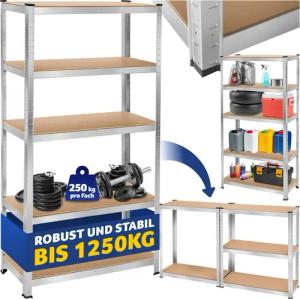 tectake Schwerlastregal, Komplett-Set, höhenverstellbare Einlegeböden
