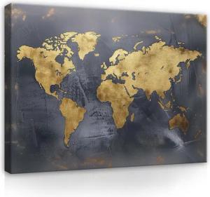 Wallarena Leinwandbild Kinderzimmer Weltkarte Gold Grau