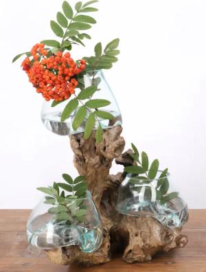 Guru-Shop Dekovase Exotische Wurzelholz Vase mit