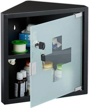 relaxdays Medizinschrank mit Glastür Schwarz
