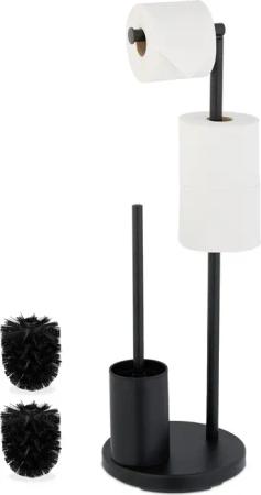 relaxdays WC-Garnitur mit Toilettenpapierhalt, Schwarz