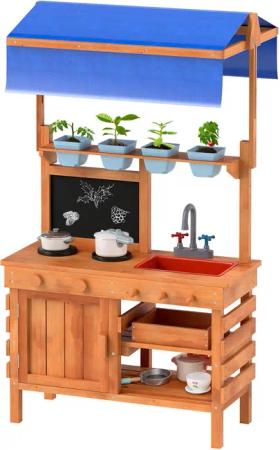 COSTWAY Outdoor-Spielküche Holz, Kinderküche Holz mit
