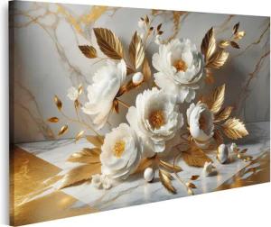 islandburner Leinwandbild Weiße Pfingstrosen und goldene
