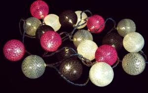 Guru-Shop LED-Lichterkette Stoff Ball Batterielichterkette 3xAA,