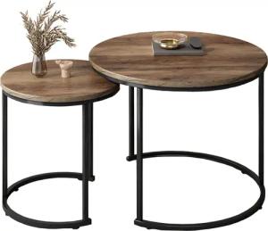 Homfa Satztisch, 2er Set Couchtisch rund
