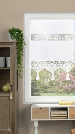 Clever-Kauf-24 Scheibengardine Fenster-Tür-Behang Siebleinen mit Häkeleinsatz,