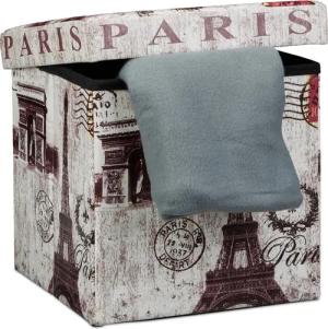 relaxdays Sitzhocker mit Stauraum Trendmotiv, Paris