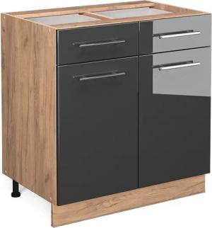 Vicco Unterschrank Fame-Line, Anthrazit Hochglanz/Eiche 80cm