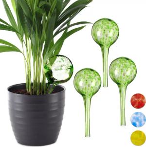 relaxdays Tropfer 4 x Bewässerungskugel Glas