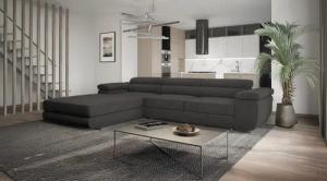 Goldstoff Ecksofa mit Schlaffunktion und Bettkasten,