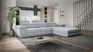 Goldstoff Ecksofa mit Schlaffunktion und Bettkasten,
