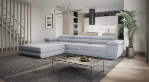 Goldstoff Ecksofa mit Schlaffunktion und Bettkasten,