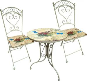 HTI-Line Balkonset Metalltisch mit Stühlen Flowers