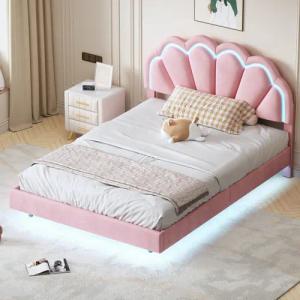 PXloue Polsterbett Kinderbett Jugendbett (Kopfteil hochstellbar),