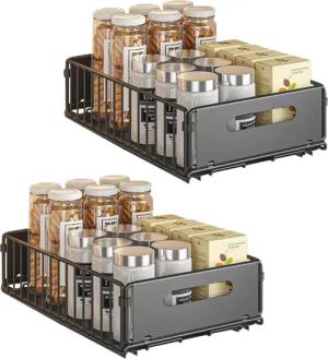 Auledio Küchenorganizer-Set Teleskopschublade, 2-teiliges ausziehbares Aufbewahrungsregal,