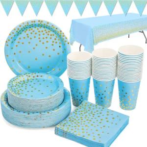 LuxusKollektion Tischdecke Blau Gold Partygeschirr Set
