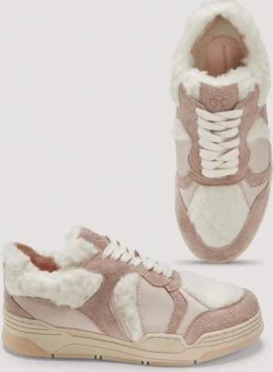 hessnatur Damen Sneaker Teddy aus chromfrei gegerbtem Leder mit Woll-Plüsch - beige - Größe 38