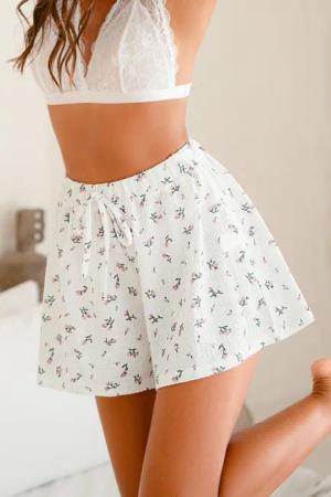 Weiße Florale Pajama-Shorts