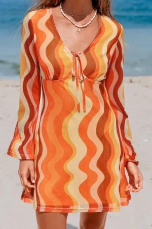V-Ausschnitt Minikleid mit Trompetenärmeln