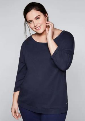 Sheego Shirt mit 3/4-Ärmeln und Rundhalsausschnitt, marine, Gr.48/50