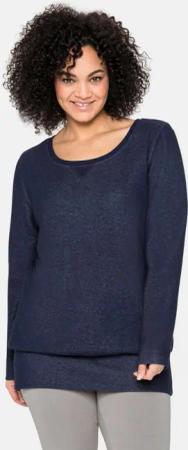 Sheego Longshirt mit breitem Saumbündchen, marine, Gr.40/42