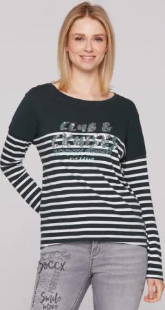 SOCCX Langarmshirt SOCCX Streifenshirt mit Pailletten-Wording