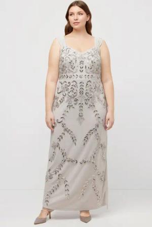 Ulla Popken Abendkleid Trägerkleid Pailletten A-Linie